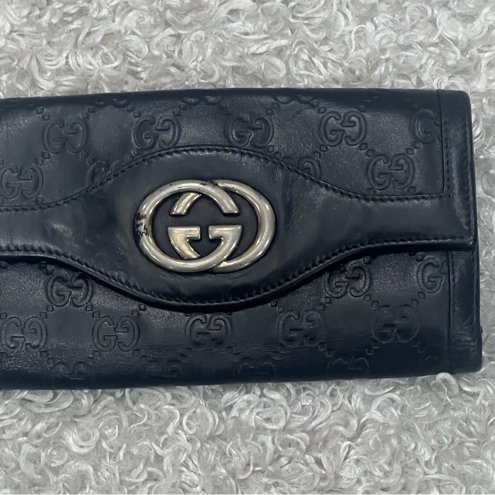 Gucci Purse Interlocking Long Wallet GG Black Leather